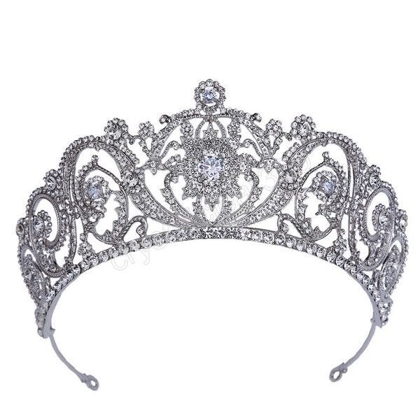 

luxury elegant princess silver color crown tiara bridal aaa zircon crown for women girls wedding party hair jewelry, Slivery;white