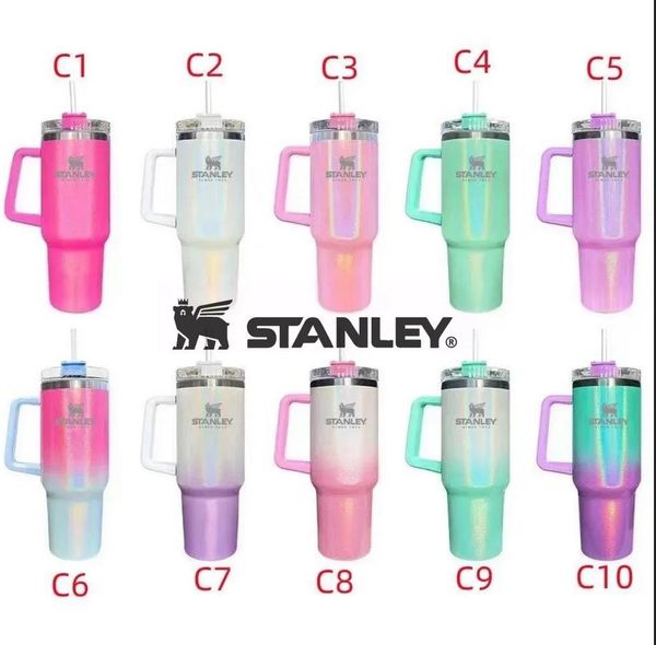

dhl ship 1pc with stanley logo tumblers in stock sublimation 40oz glitter tumblers with handle stainless steel insulated travel coffee mugs