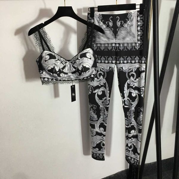 

23ss women tracksuit yoga suit women designer clothes summer new set lace strap bra elastic slim leggings set women clothes, Gray