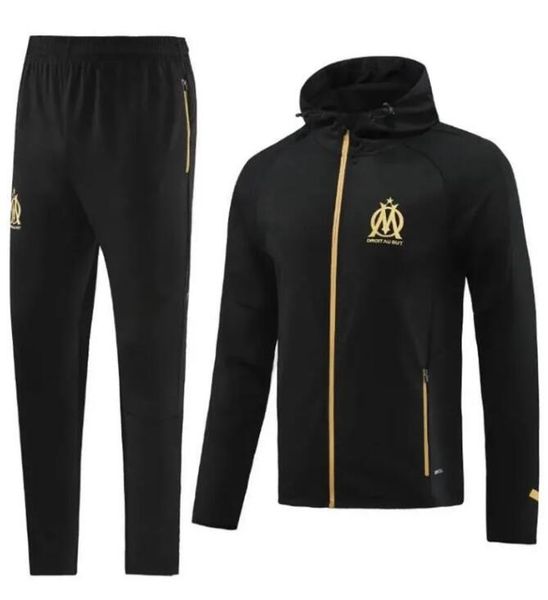

23 /24 marseilles men hooded tracksuit soccer jacket sets survetement 22 23 om maillot foot milik payet football full zipper jackets trainin, Black