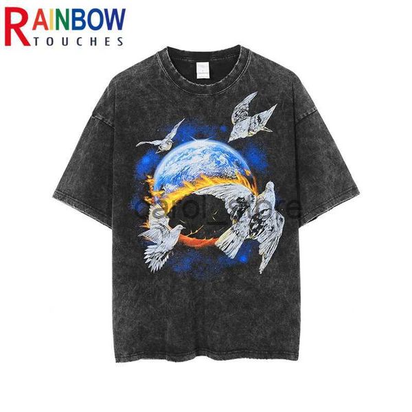 

mens tshirts mens hoodies sweatshirts rainbowtouches brand 2022 washed mens t shirt vintage pigeon earth design shirt high street graphic me, White;black