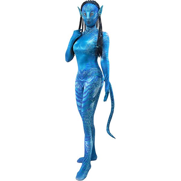 

halloween neytiri theme cosplay costume 3d style bodysuit for women, Black;red
