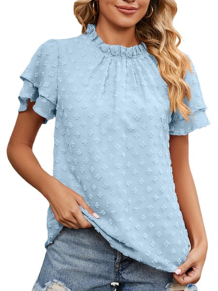 

women short sleeve round neck chiffon, White