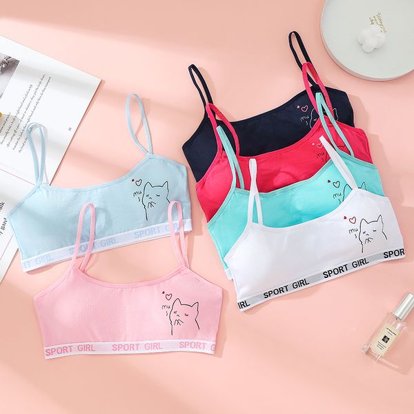 

teens girls sports bra puberty underwear wireless teenager girls sport cute bra chest pad cotton young girls training bra dbx8239, Red;black