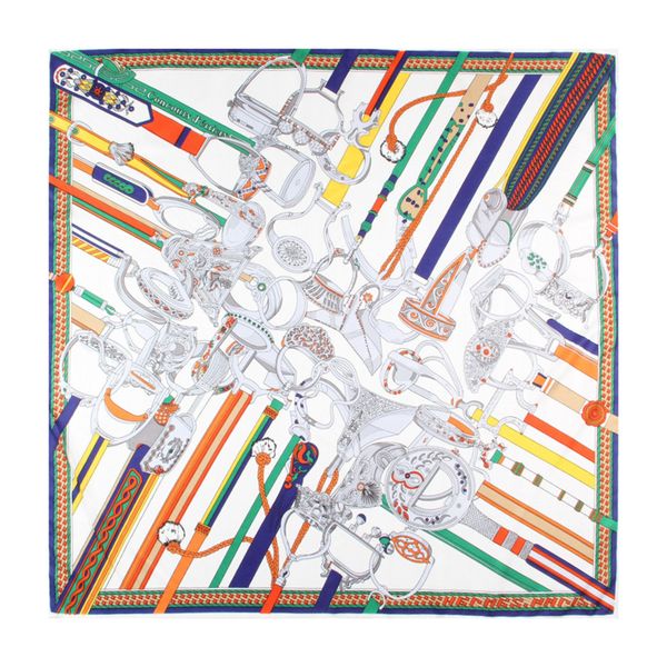 

manual hand rolled twill silk scarf women belt chain buckle printing square scarves echarpes foulards femme wrap bandana hijab 90cm*90cm mul, Blue;gray