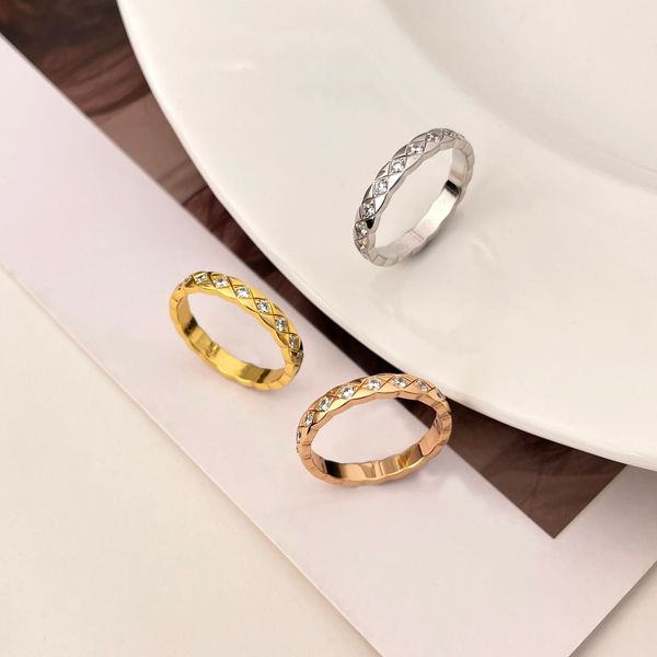 

fashion gold diamond rings designer plaid ring rose gold silver women wedding gift