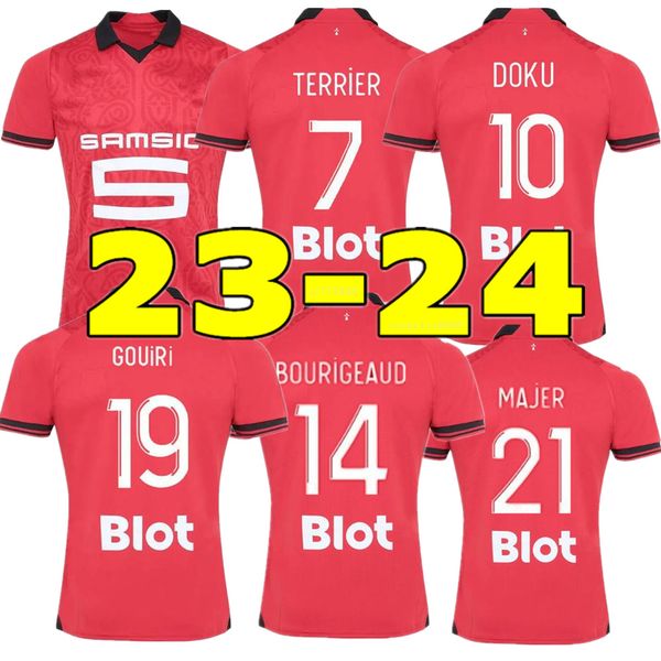 

23/24 stade rennais fc home soccer jerseys 2023 2024 terrier kalimuendo daku maillots de foot shirt bourigeaud toko ekambi gouiri, White;black
