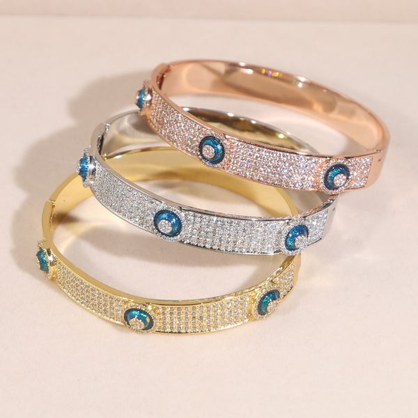 

luxury bangle bracelet wommen men silver gold rose color iced out bling cubic zirconia couple jewelry party gift, Golden;silver