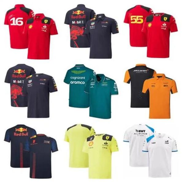 

2023 24 formula 1 f1 racing mclaren aston martin sets carlos sainz charles leclerc set up t-shirt casual breathable polo summer car logo mot, Black;gray