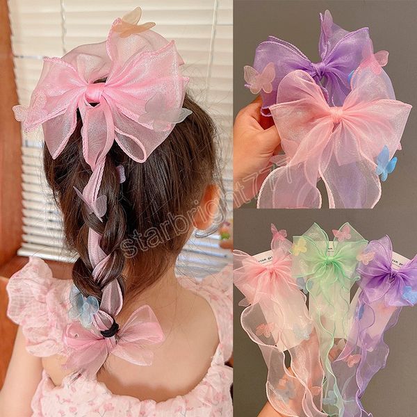 

princess children girl hairpin vintage bow ribbon mesh hair clip for kid girl birthday party decroative hair pin littlegirl gift, Slivery;white