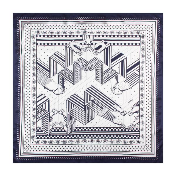 

manual hand rolled twill silk scarf women striped belt dots printing square scarves echarpes foulards femme wrap bandana hijab 90cm*90cm, Blue;gray