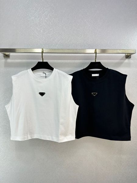 

2023 luxury summer women designers triangle pattern t shirts fashion sleeveless loose tshirts cotton casual tees t-shirts, White