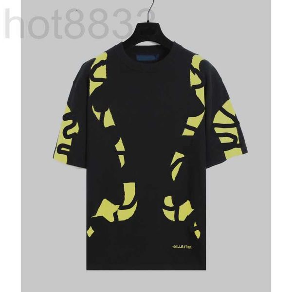 

men's t-shirts designer versatile round neck sports jacquard neon yellow wavy embroidery short sleeved t-shirt trend vkif, White;black