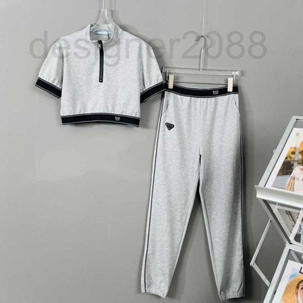 

women's tracksuits designer summer casual pure cotton sports set, women's outerwear fashion team suit, two-piece large size trend, Gray
