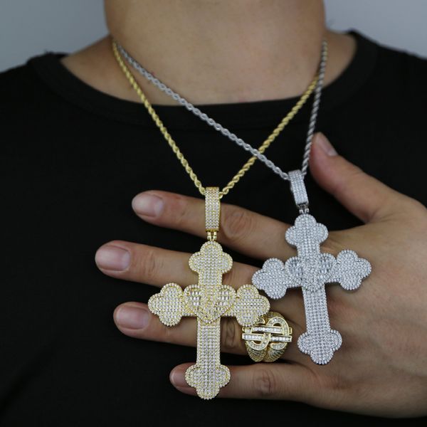 

new classic cross pendant necklaces luxurys design mens women bling 5a cubic zircon hip hop jewelry, Silver