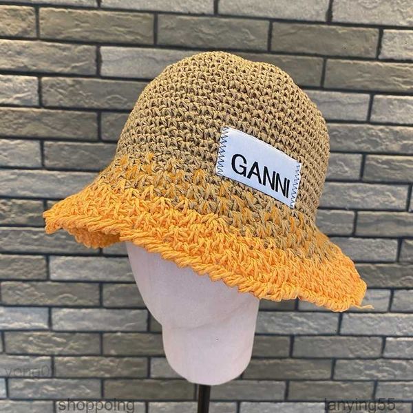 

wide brim hats bucket ganni papygrass handwoven foldable breathable gradient color spring summer fishermans hat for women hollowed sunscreen, Blue;gray