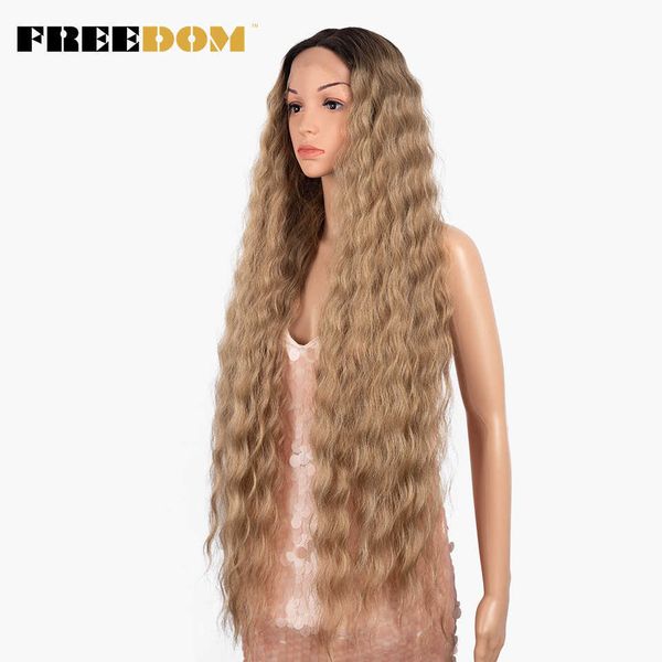 

woman synthetic lace wig deep part 40 inch long deep wave cosplay wigs brown white synthetic lace wigs for black women 230524, Black;brown