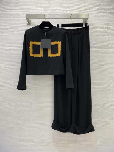 

23ss women pants sets women designer clothes heavy work embroidery short coat with high waist thin lapel wide leg trousers set women clothes, White