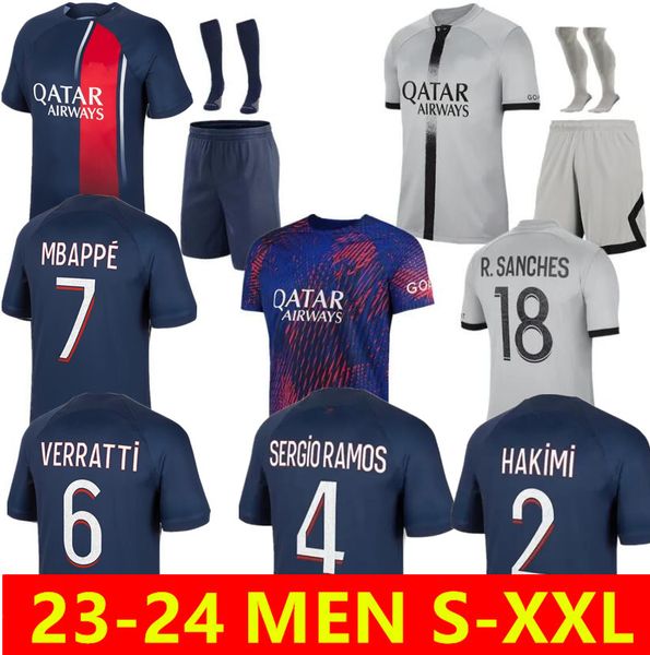 

2023 2024 mbappe soccer jerseys home away kean sergio ramos 23 24 3rd maillots de football shirt verratti jersey men uniforms psgs enfants m, Black;yellow