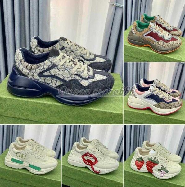 

rhyton sneakers designer shoes multicolor sneakers beige men trainers vintage luxury chaussures ladies casual leather shoes sneaker with box, Black