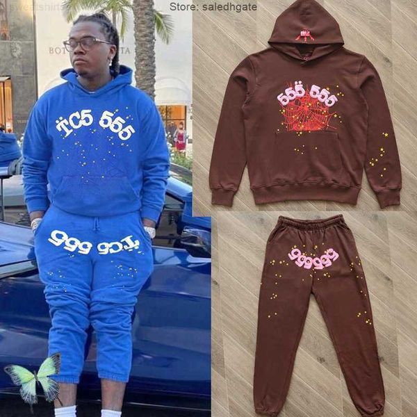 

men's hoodies sweatshirts six 5 sp5der 555555 brown hoodie sweatshirt set men women spider web foam print hooded suit, Black