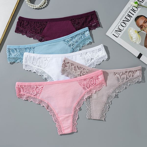 

3pcs women's cotton panties set floral lace briefs underwear comfortable panty for female low-rise intimates lingerie dz6682, Black;white