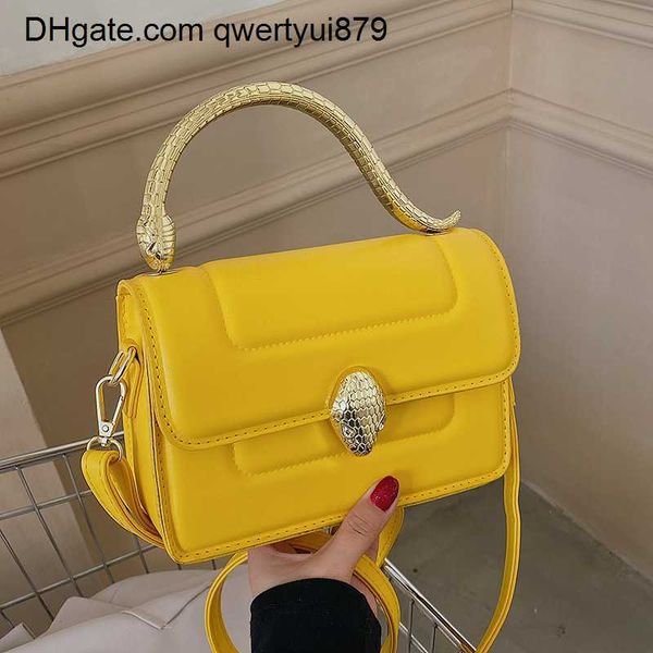 

designer women's brand new grils handbag texture fashion simple one-shoulder bags western style metal portable snake head small square