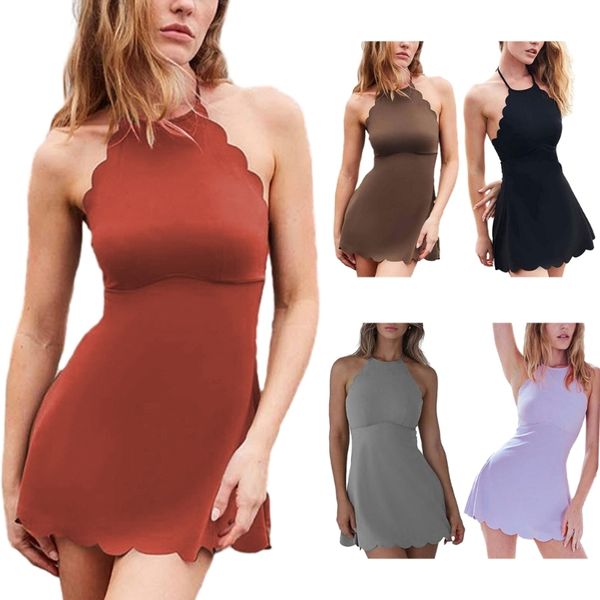 

women halter lace up dress backless dress summer bodycon dress lettuce trim dress ladies party club mini, Black;gray