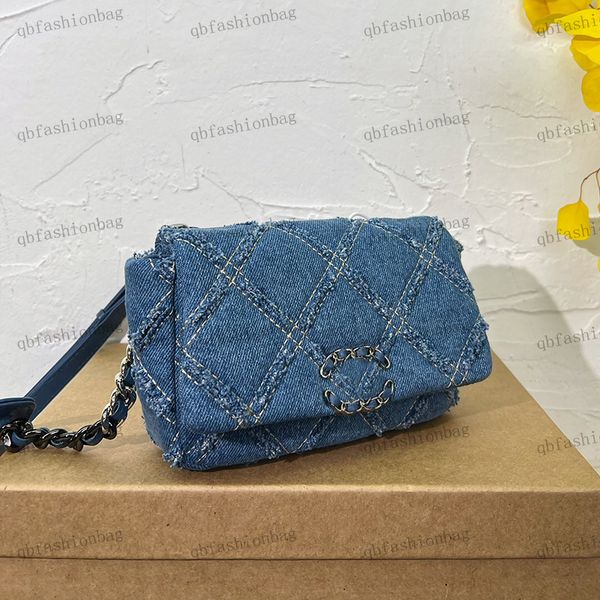 

designer women denim bag mini chest fanny pack 19 diamond pattern clamshell hardware metal buckle tote matelasse chain crossbody bag shoulde