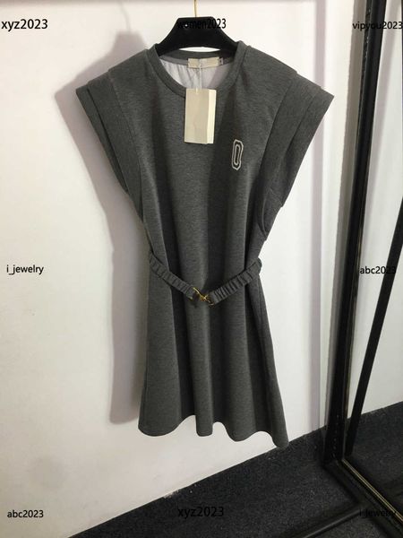 

luxury designer woman dress tank dress fashion metal letter belt dress round neck sleeveless skirt, Black;gray