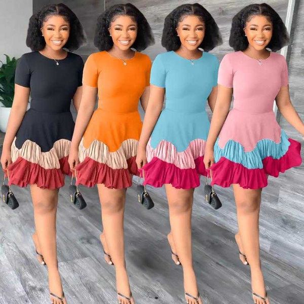 

womens summer color block dress short sleeve polyester pleated, Black;gray