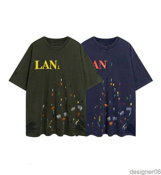 

SS23 Designer Lanvins letter printing ink splashing color dots short sleeve men's and women's lovers T-shirt trend, Navy
