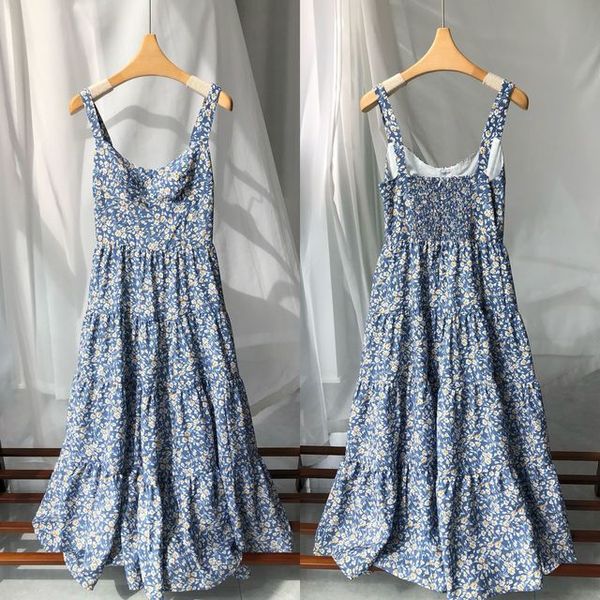 

women midi dress floral print square collar sleeveless backless high waist sling robe prairie, Black;gray