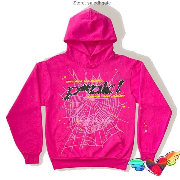 

young thug pink sp5der hoodie 555555 hoodie men women foam print spider web graphic 555555 sweatshirts pullovers, Black