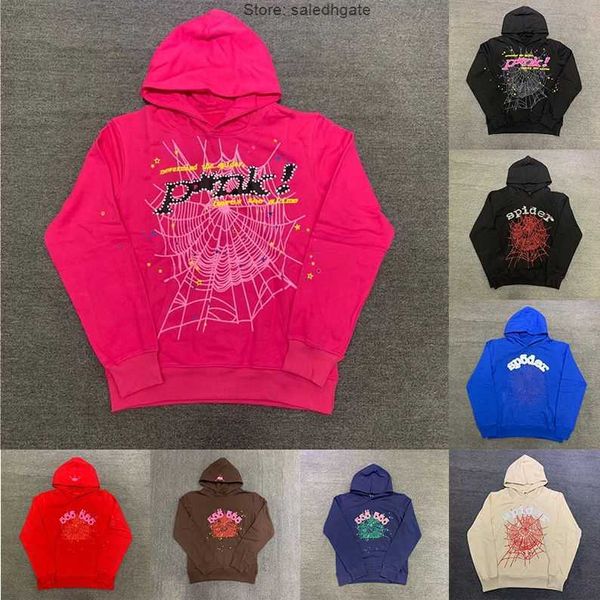 

2023 sp5der hoodies young thug 555555 angel pullover pink red hoodye pants men quality shoe sp5ders printing spiders hoodie web sweatshirts, Black