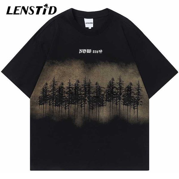 

men's t-shirts summer men short sleeve tshirts hip hop forest tree graphic print punk t shirts 2023 streetwear harajuku casual cotton, White;black