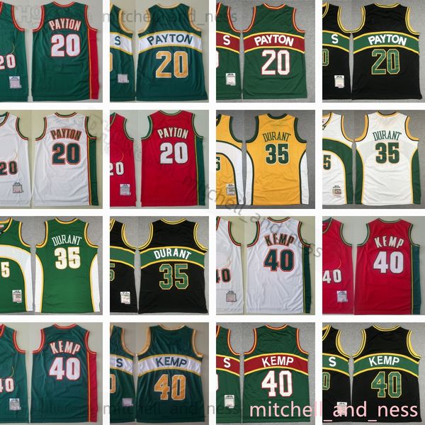 

mitchell and ness gary 20 payton retro stitched basketball jerseys kevin 35 durant shawn 40 kemp white 1995-96 black green yellow 2007-08 sh, Black;red