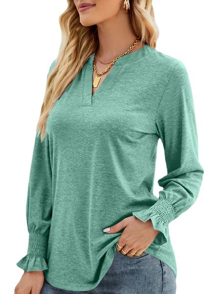 

women long sleeve solid v neck lightweight sweatshirt, White