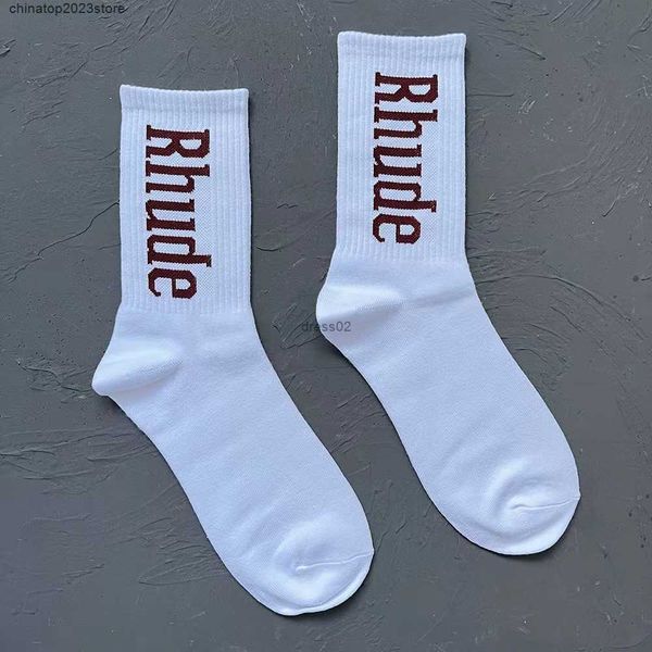 

men's socks rhude simple letter cotton european american street trend men and women couple in-tube 200bi, Black
