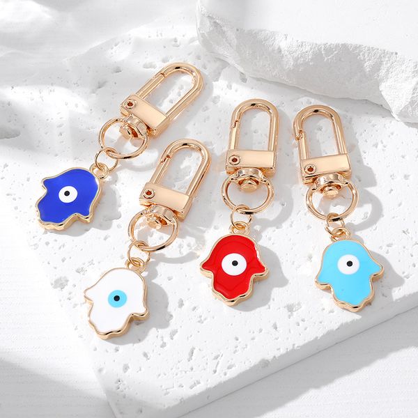 

creative turkish blue evil eye palm keychain pendant greece devil's eye bag hanging keychain jewelry accessories, Silver