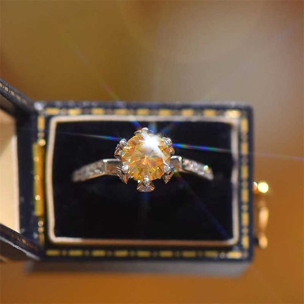 

high version yellow moissanite ring color diamond card bud with certificate black, Silver