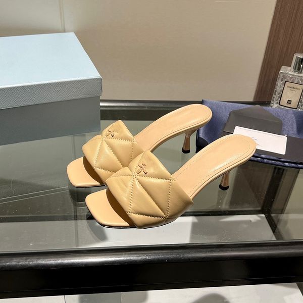 

fashion women's design sandals brushed leather pump inverted slippers high heels herringbone flat slide screen printing shoes 03, Black