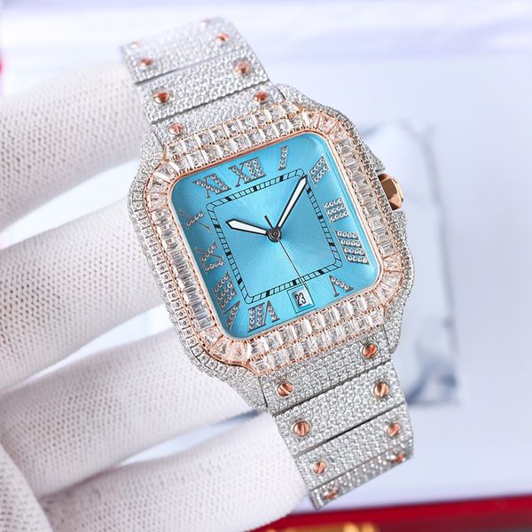 

handmade diamond watch mens automatic mechanical 8215 movement watches 40mm sapphire with diamond-studded steel bracelet business wristwatch, Slivery;brown