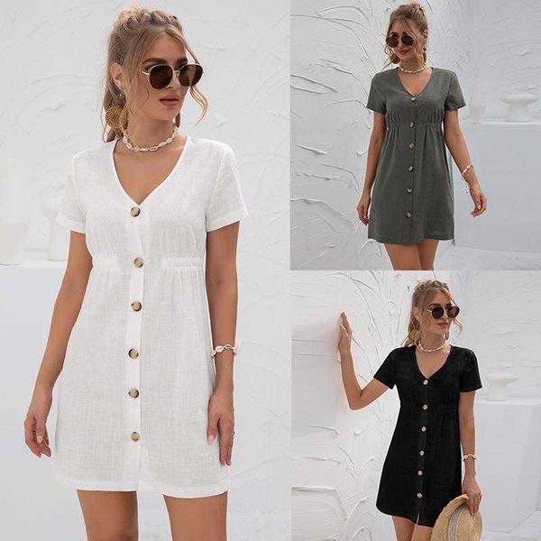 

nuoxi summer v neck womens dress high waist breasted mini, Black;gray