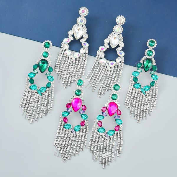 

metal rhinestone geometric pop earrings women's exaggerated pop dangle earrings banquet jewelry accessories, Silver