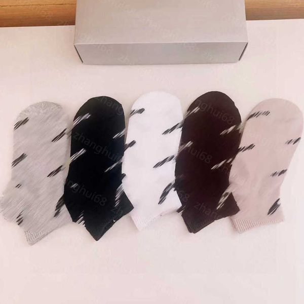 

23ss low-leg socks designer men socks 5 pairs in box full letter logo jacquard socks pure cotton sweat-absorbent comfortable mens underwear, Black