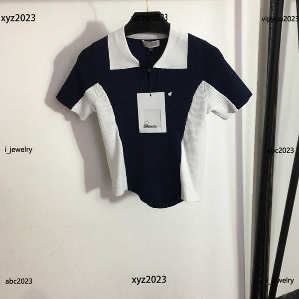 

luxury designer woman sweater knit shirt color blocking lapel design ladies tees luxurious #multiple product, White