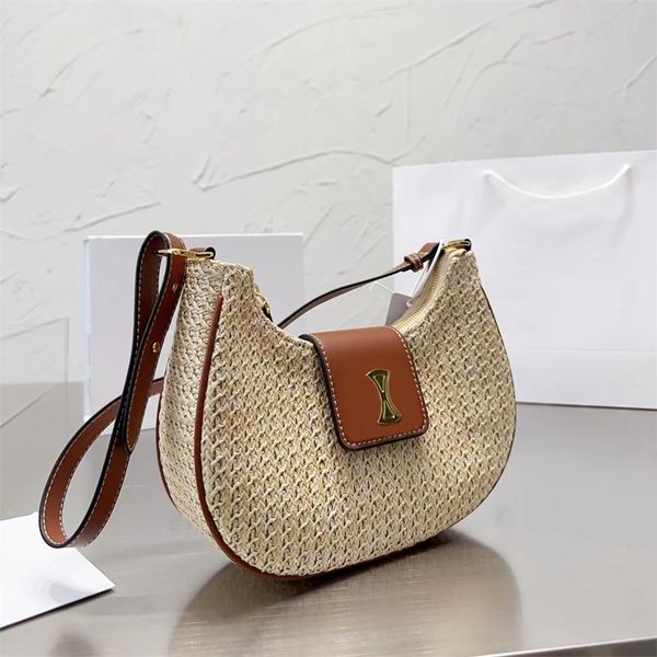 

2023 woman straw beach bags designer bag luxury shoulder bag small lady hobo handbag zipper black brown 5a