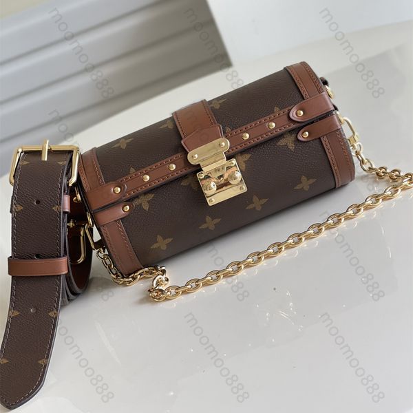 

10a mirror quality designers mini papillon trunk bags 19cm womens brown coated canvas purse luxury lady chain handbag crossbody shoulder str