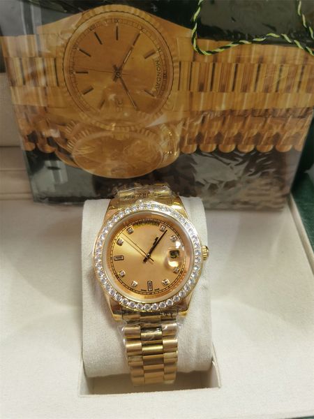 

with original box high-quality luxury fashion watches 41mm 18k yellow gold diamond dial & bezel 18038 watch automatic men's watch wrist, Slivery;brown